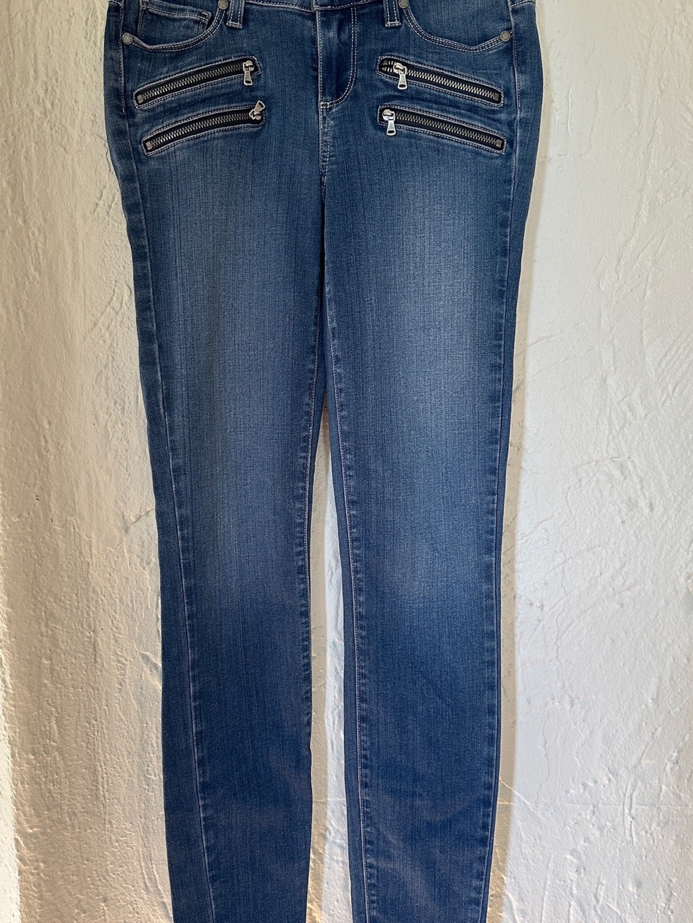 PAIGE Dark Blue Skinny Jeans with Quad Zip Pockets